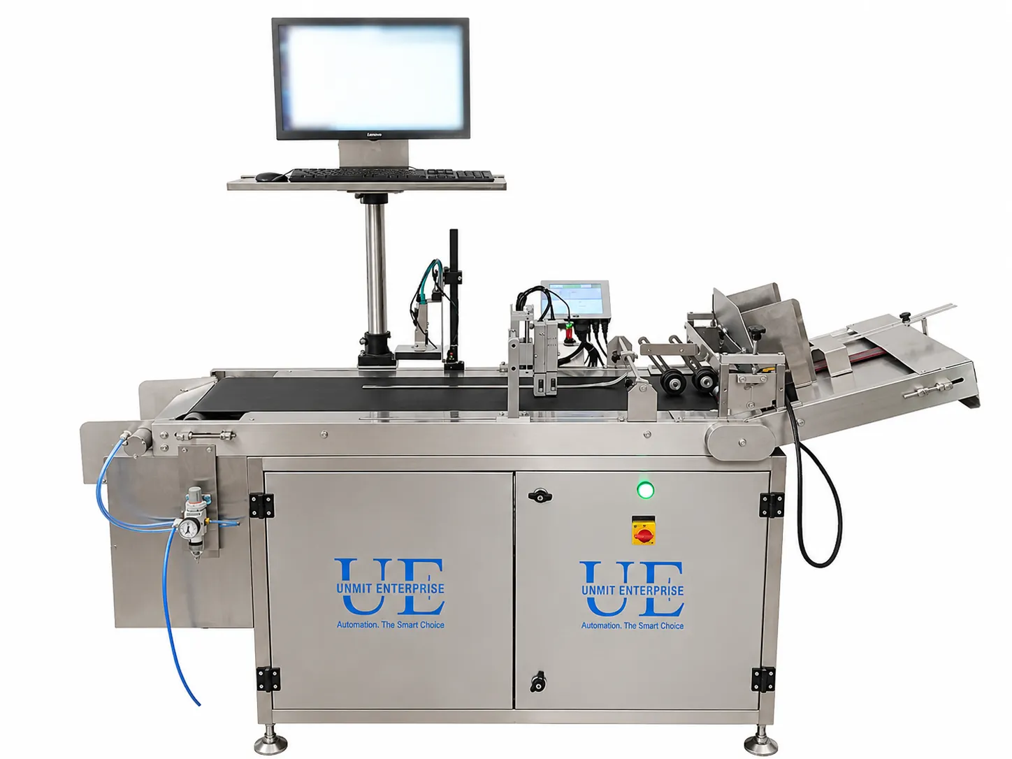 Stacker Feeder Machine with printer and camera inspection and auto rejection system